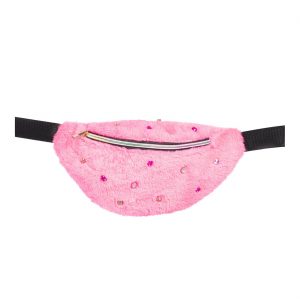 80er 90er Jahre Gürteltasche Bauchtasche mit Clip Plüsch und Strasssteinen pink