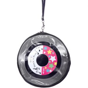 Musik Schallplatte Handtasche Umhängetasche mit Trageriemen Langspielplatte LP silber-pink