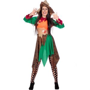 Vogelscheuche / Hexe Kostüm Kleid halblang Deluxe mit Jute grün-orange