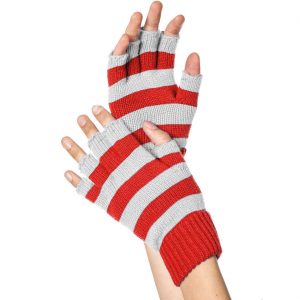 Handschuhe kurz fingerlos Strickhandschuhe Deluxe zweifarbig rot-weiß