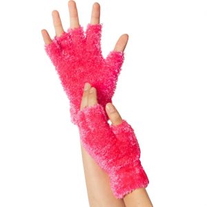 Handschuhe kurz fingerlos aus Plüsch einfarbig neonpink
