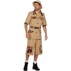 Forscher Safari Kostüm Anzug kurz mit Tigermuster beige-braun