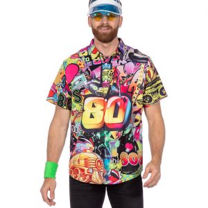 80er Jahre Hemd Bluse kurzarm T-Shirt 80s bunt