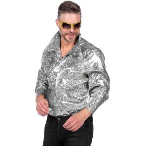 Show Disco Hemd Bluse metallic Deluxe silber