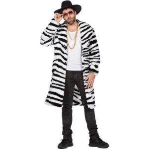 Superstars Pimp Zebra Kostüm Mantel Deluxe Plüsch schwarz-weiß