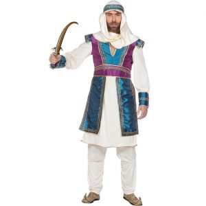 Orientale Scheich Kostüm Anzug Deluxe Arabische Nächte in Creme mit Kirschrot und Petrol pink-türkis