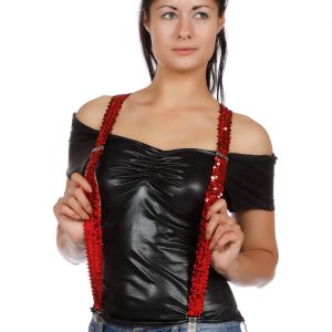 Hosenträger Deluxe Pailletten rot