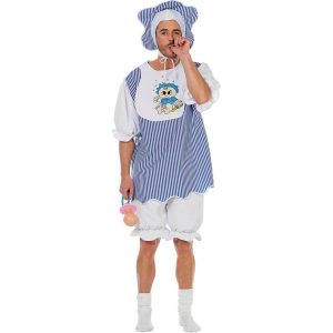 Baby Junge Kostüm Anzug halblang mit gestreiftem Oberteil Pumphose und Haube Baby Boy hellblau-weiß