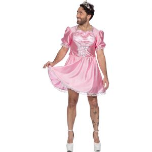 Prinzessin / Fee Kostüm Kleid kurz aus Satin mit Glitzer und Spitze für Männer rosa-silber