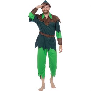 Robin Hood / Peter Pan / Jäger Kostüm Anzug halblang gezackt mit Mütze und Gürtel Velours grün
