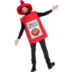 Lebensmittel Tomaten Ketchupflasche Kostüm Tunika kurz mit Hut Tomato Ketchup rot