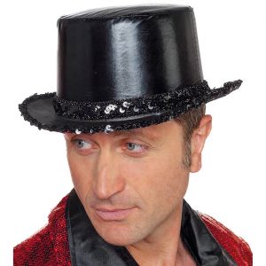 Show / Saloon Zylinderhut metallic mit Paillette Lamee Deluxe schwarz
