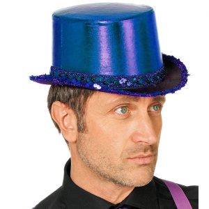 Show / Saloon Zylinderhut metallic mit Paillette Lamee Deluxe blau