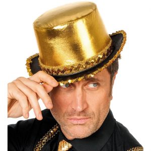 Show / Saloon Zylinderhut metallic mit Paillette Lamee Deluxe gold