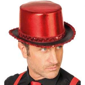 Show / Saloon Zylinderhut metallic mit Paillette Lamee Deluxe rot