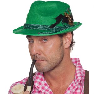 Trachten / Jäger Hut mit Feder und 4 Zierkordeln Filz grün