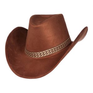 Cowgirl Cowboy Cowboyhut Wildlederoptik mit Zierband braun-beige