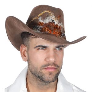 Cowgirl Cowboy Cowboyhut Filz mit Zierband und Federn hellbraun-dunkelbraun