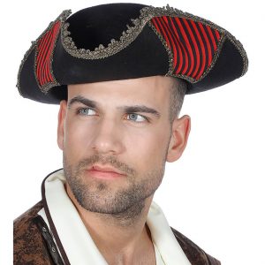 Piraten Dreispitzhut Stripe gestreift rot-schwarz