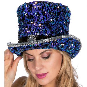 Show / Saloon Zylinderhut mit Paillette Superdeluxe blau