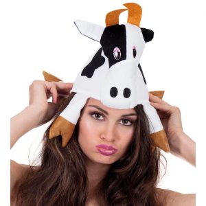 Kuh Mütze Textilhut in Kuhform schwarz-weiß