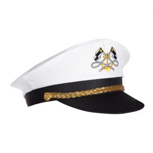 Schiffskapitän Uniform Schildmütze Motiv 2 Flaggen Taue Anker Deluxe weiß