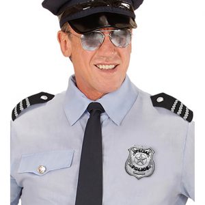 Polizei Abzeichen+Brille Set Epauletten+Brosche Polizeimarke+Sonnenbrille Special Police silber-schwarz
