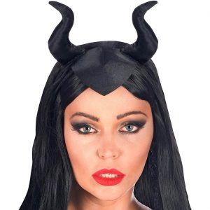 Fee Maleficia Haarreif mit Hörnern Textil mit Teufelsmütze in der Stirn schwarz