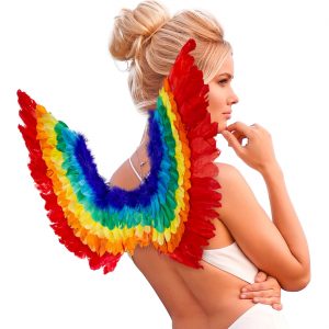Regenbogen Federflügel 60x40cm mit Haltebändern bunt