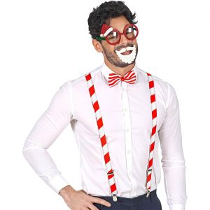 Weihnachtsmann Nikolaus Motivhosenträger+Fliege Set +Brille Santa Claus weiß-rot