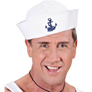 Matrose Mütze mit blauem Anker gestickt weiß