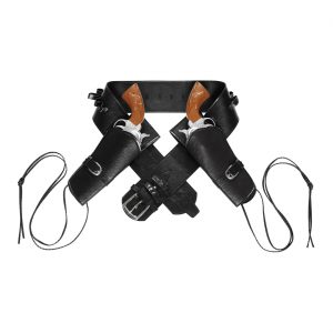 Western / Polizei Gürtelholster mit zwei Taschen Lederoptik Deluxe schwarz