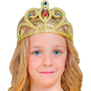 Prinzessin Edeldame Krone Diadem aus Kunststoff mit Steinen eingerollte Enden gold-bunt