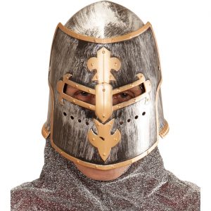 Ritter Helm mit Visier aus Kunststoff Hartplastik mittelalterlicher Kriegerhelm silber-gold