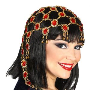 Cleopatra / Edeldame Krone Diadem Kopfschmuck aus Medallieons mit Steinen sehr edel gold-rot