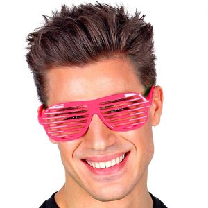 80er 90er Jahre Shadesbrille Atzenbrille mit Lamellen neonpink