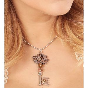 Steampunk Zahnräder Halskette mit Anhänger Schlüssel in verschiedenen Metallfarben silber-bronze