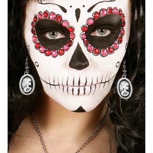 La Catrina D.d.l.M. Ohrringe Schädel Cameedame auf schwarzem Grund silber-weiß