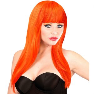 Perücke lang glatt Vogue Langhaarfrisur mit Pony einfarbig orange