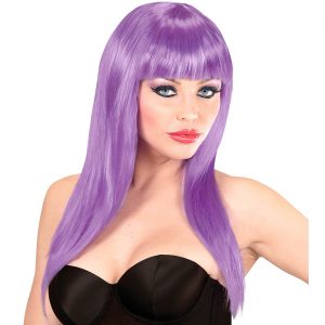 Perücke lang glatt Vogue Langhaarfrisur mit Pony einfarbig lila