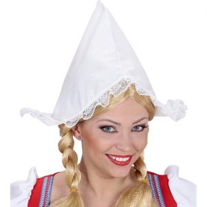 Holländerin Haube Hollandhaube Mütze mit Spitze und Draht zum Biegen weiß