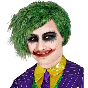 Superheld Böser Joker Perücke kurz glatt Horrorclown Kurzhaarfrisur strubbelig mit Seitenpony für Kinder grün