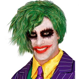 Superheld Böser Joker Perücke kurz glatt Horrorclown Kurzhaarfrisur strubbelig mit Seitenpony für Erwachsene grün