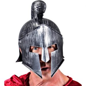 Gladiator Legionär Helm mit Visier und anged. Federaufsatz Kunststoff Hartplastik Spartanerhelm silber