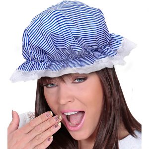 Historisch Bürgerliche Bedienstete Haube oder Badehaube oder Nachtmütze geringelt gestreift blau-weiß