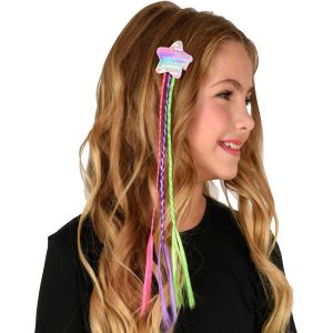Stars / Stern Haarteil Haarsträhne Haarschmuck mit Hologramm Pailletten und 3 Zöpfen bunt