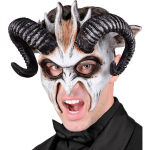 Teufel / Dämon Dominomaske mit Hörnern Halbmaske COMMEDIA DELL ARTE Deluxe Teufelsmaske beige-schwarz