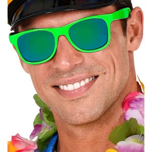 80er Jahre Wayfahrerbrille mit Farbglas regenbogenverspiegelt neongrün