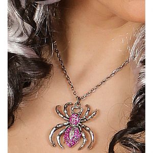 Spinne Halskette mit Anhänger mit Strasssteinen elegant silber-pink