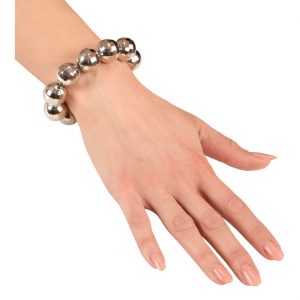 80er Jahre Discokugel Perlenarmband aus Kunststoff silber
